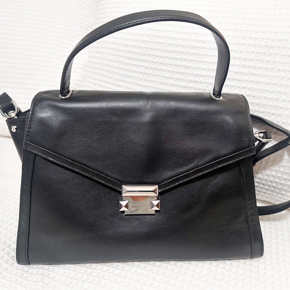 Michael Kors Black Leather Satchel Crossbody Bag